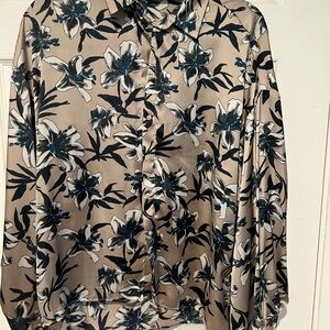 Zara Beige and Black Floral Blouse